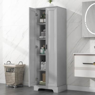 PAGED Storage Cabinet Tall Bathroom Organizer with Adjustable Shelves and 2 Doors, Freestanding Bookshelf Storage Unit for Room