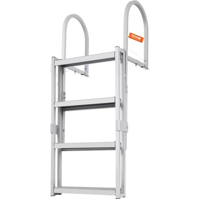 Cesicia Silver Aluminum Alloy  4-Step Pontoon Boat Ladder with 55.1 in-67.1 in Adjustable Height