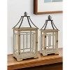 HomeRoots Set of Two Brown And Black Distressed Geometric Wood And Metal Tabletop Lantern Candle Holders - 2 of 4