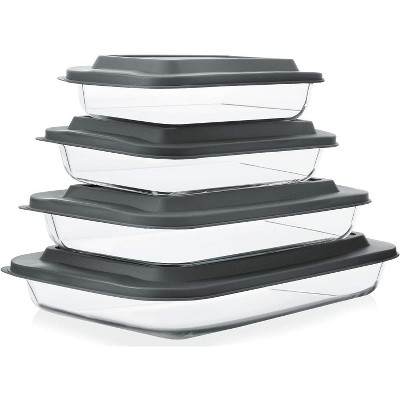 8-Piece Deep Glass Baking Dish Set with Plastic lids,Rectangular Glass Bakeware Set with Leftovers, Cooking, Kitchen