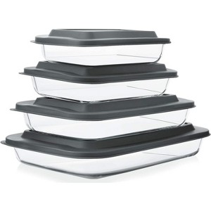 8-Piece Deep Glass Baking Dish Set with Plastic lids,Rectangular Glass Bakeware Set with Leftovers, Cooking, Kitchen - 1 of 4