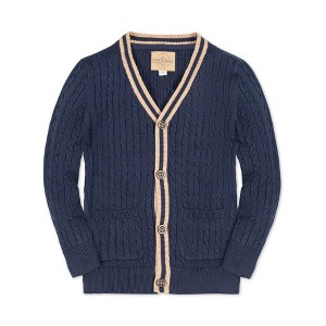 Hope & Henry Boys' Organic Long Sleeve Cable Knit Cardigan Sweater with Stripe Trim, Kids - 1 of 4