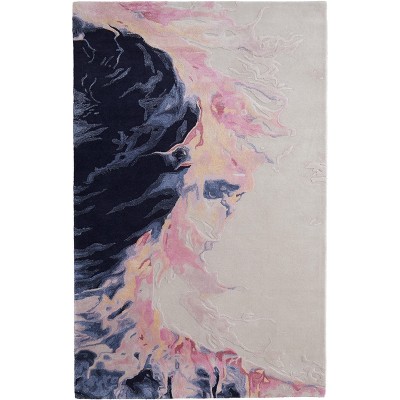 Kawai Modern Abstract Pink/Blue/Ivory Area Rug