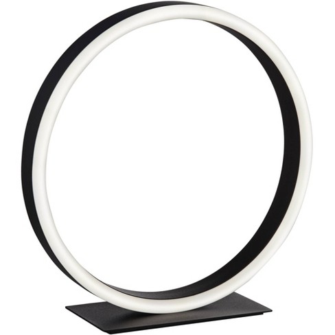 360 Lighting Looped Ring 10" High Small Modern Accent Table Lamp LED Black Metal Single White Shade Living Room Bedroom Bedside Nightstand House - image 1 of 4