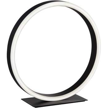 360 Lighting Looped Ring 10" High Small Modern Accent Table Lamp LED Black Metal Single White Shade Living Room Bedroom Bedside Nightstand House