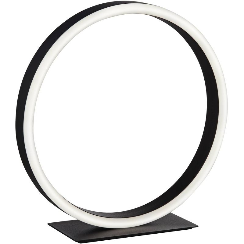 360 Lighting Looped Ring 10" High Small Modern Accent Table Lamp LED Black Metal Single White Shade Living Room Bedroom Bedside Nightstand House, 1 of 10