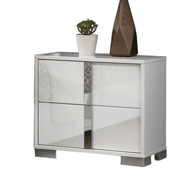 Vynxaria Modern Bedside Nightstand - Chrome Legs, Vertical Chrome Handles, UV Finish, Contemporary Style