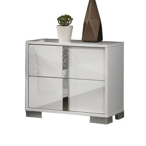 Vynxaria Modern Bedside Nightstand - Chrome Legs, Vertical Chrome Handles, UV Finish, Contemporary Style - 1 of 4