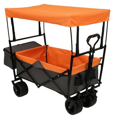 Grungis Extended Heavy-Duty Wagon Cart with Canopy,All-Terrain Shopping Cart with Side Pocket and Brakes,Utility Cart for Camping,Shopping