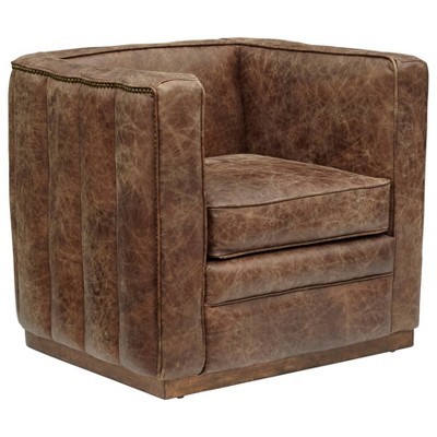 Channel Tufted Sheltered Leather Chair Mocha Brown - HomeFare