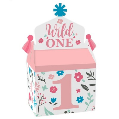 Big Dot of Happiness She's a Wild One - Treat Box Party Favors - Boho Floral 1st Birthday Party Goodie Gable Boxes - Set of 12