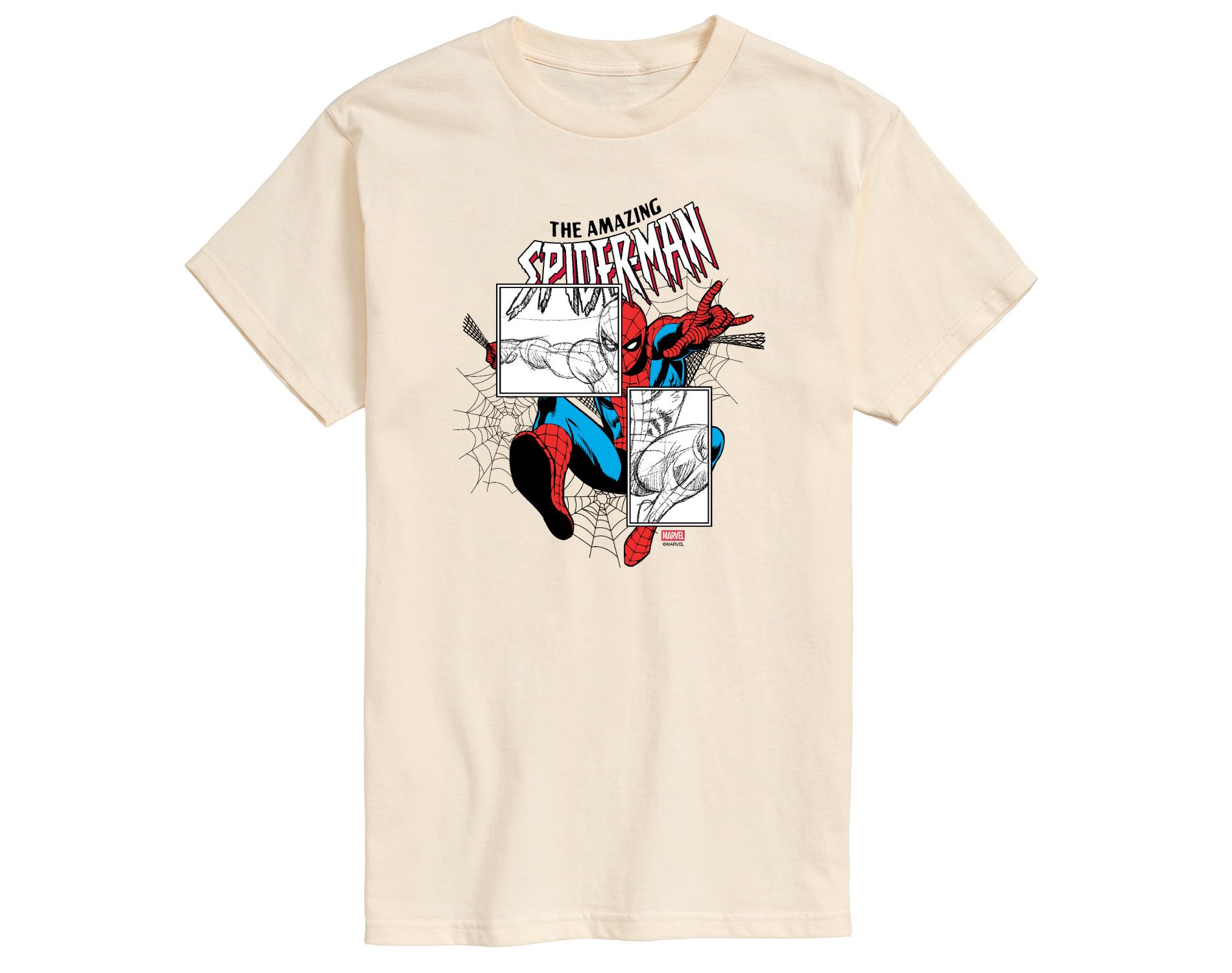 Men's Marvel Spiderman Sketch Blocks Short Sleeve Graphic T-Shirt - Cream - Large