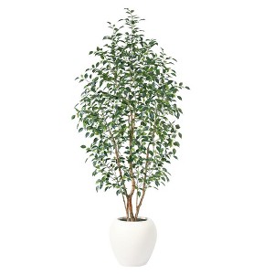 Dr.Planzen 8ft Artificial Ficus Tree with 18in White Planter, Tall Faux Ficus Trees with Real Wood Branches for Indoor and Outdoor Home Decor - 1 of 4