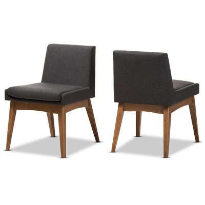 Set Of 2 Nexus Mid Century Modern Walnut Wood Fabric Upholstered Dining ...