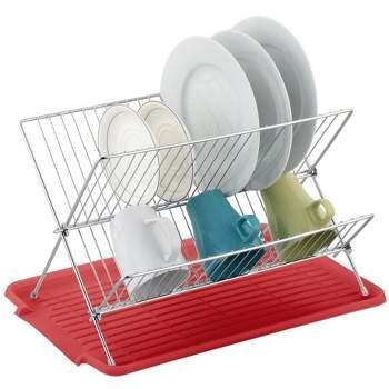 Mdesign Kitchen Counter Dish Drying Rack & Microfiber Mat, Set Of 2 -  Black/gray : Target