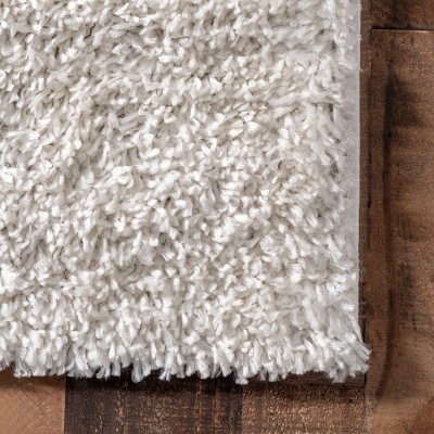 Ivory Solid Shag Reversible Synthetic Runner Rug