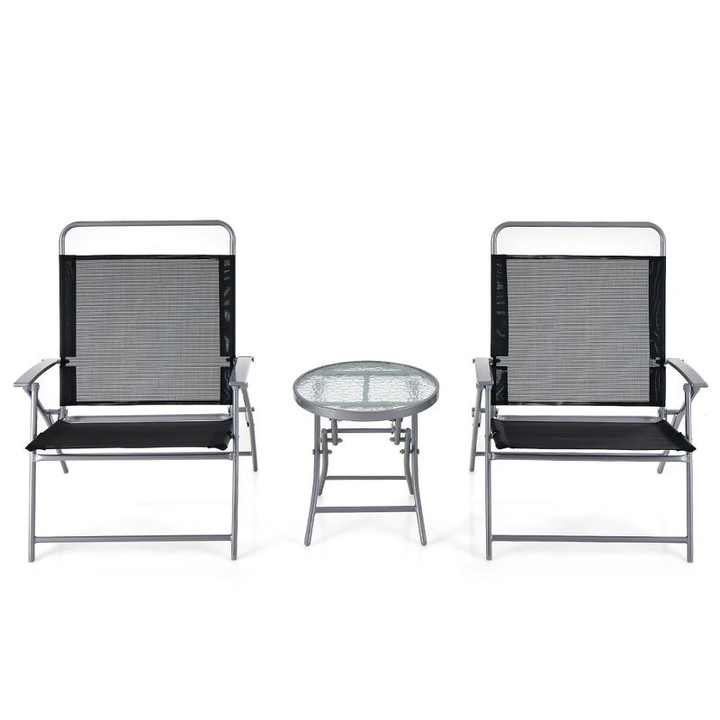 Tangkula 3 Piece Patio Folding Chair Set w/ Coffee Table & Extra-Large Seat Porch Backyard Poolside, 2 of 10