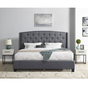 3-Piece Upholstered Bedroom Set, Tufted Wingback Bed with 2 Nightstands, Nightstands with Drawers, Upholstered Bed Modern-Cuddlewood - 1 of 4