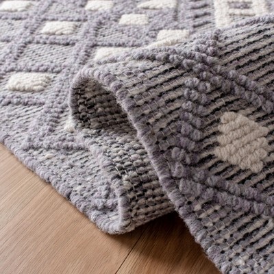 Hand-Tufted Cream and Purple Wool Rectangular Area Rug