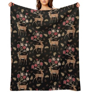 Christmas Peace Deer Christmas Throw Blanket Soft Fleece Christmas Blanket Cozy Flannel Throw for Couch Bed 60x80 inches - 1 of 1
