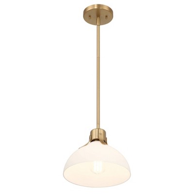 Gold and White Glass Dome Ceiling Light with Adjustable Height