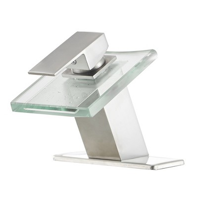 BWE Waterfall Single Hole Single-Handle Low-Arc Bathroom Faucet With Glass Spout