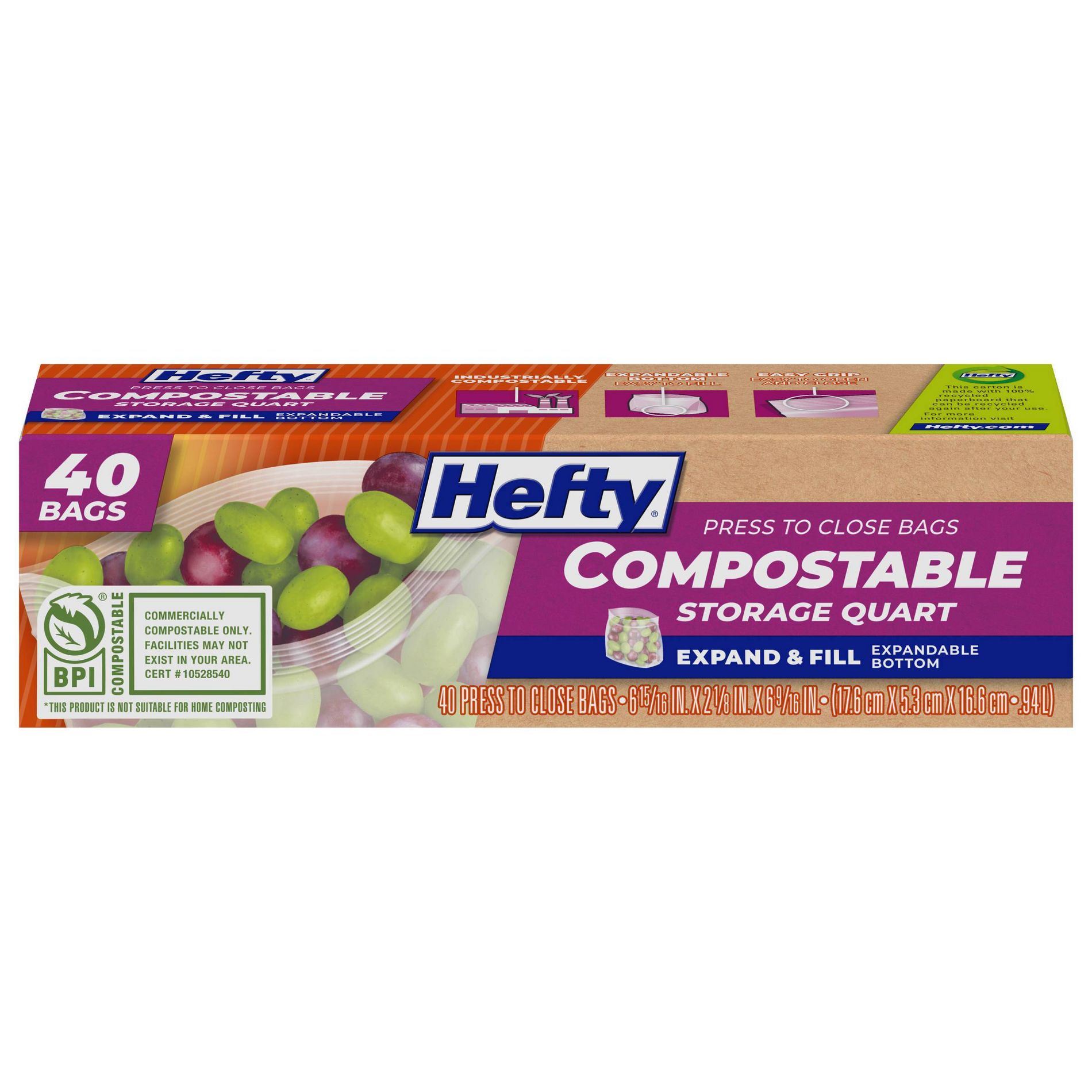 Hefty Compostable Quart Storage Bags - 40ct