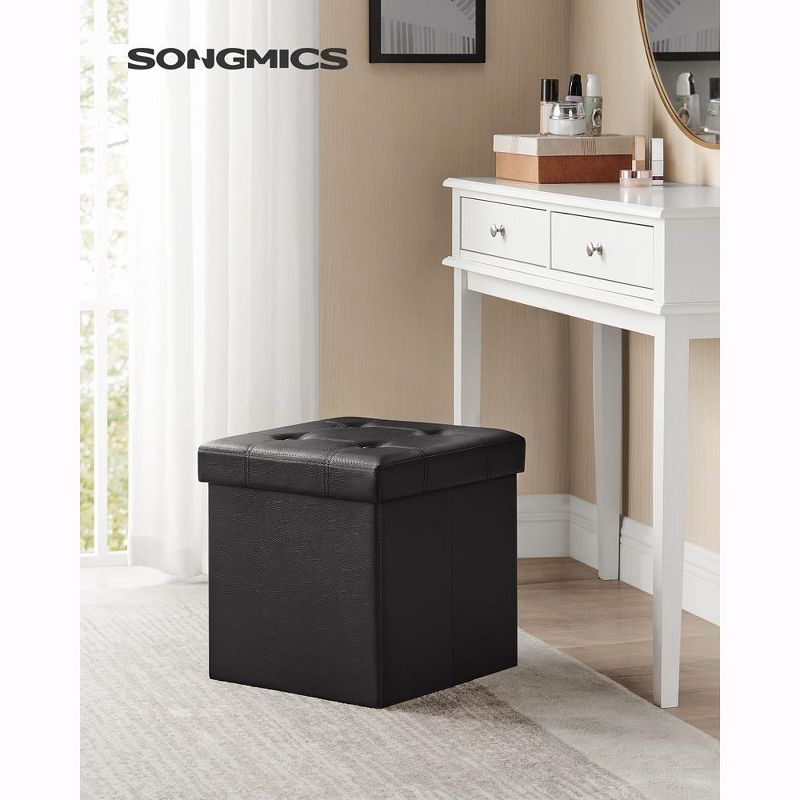 SONGMICS 15 Inches Folding Storage Ottoman, Cube Footrest, Coffee Table with Hole Handles, Faux Leather, 2 of 8