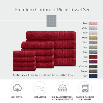 Ella Jayne Luxury 12 Piece Bath Towels Set – Ultra Plush & Absorbent 100% Premium Cotton Towels – Soft, Quick-Dry Bath Towels for Hands, Face & Body