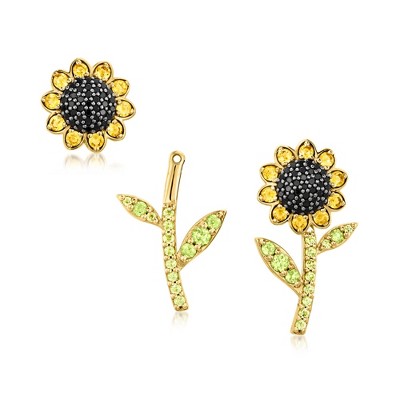 Ross-Simons 0.70 ct. t.w. Citrine, .60 ct. t.w. Peridot and .50 ct. t.w. Black Spinel Jewelry Set: Sunflower Earrings and Earring Jackets in 18kt Gold