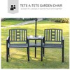 Metal Garden Bench with Middle Table and Umbrella Hole, 2-in-1 Double Patio Chairs, Outdoor 2-person Tete-a-Tete, Slatted - 4 of 4