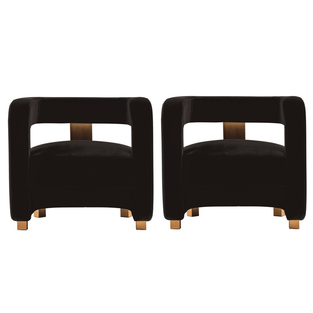 Photos - Sofa Set of 2 Amirah Modern Velvet Upholstered Accent Chairs Black - Manhattan