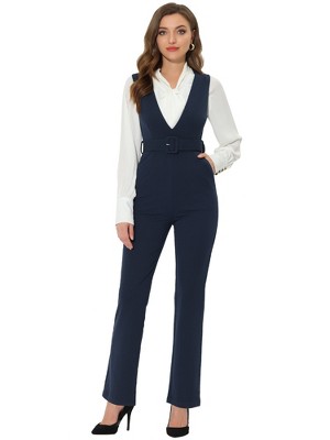 INSPIRE CHIC Women's High Waisted Sleeveless Belted Straight Leg Suspenders Jumpsuit