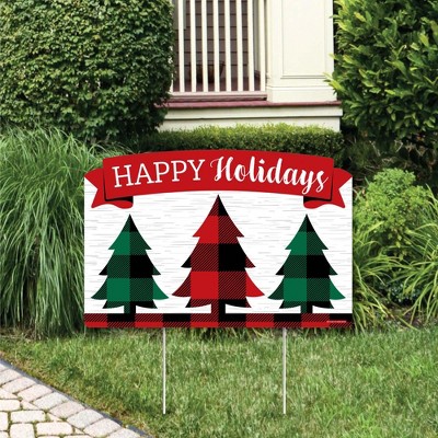 Big Dot of Happiness Holiday Plaid Trees - Buffalo Plaid Christmas Party Yard Sign Lawn Decorations - Happy Holidays Party Yardy Sign