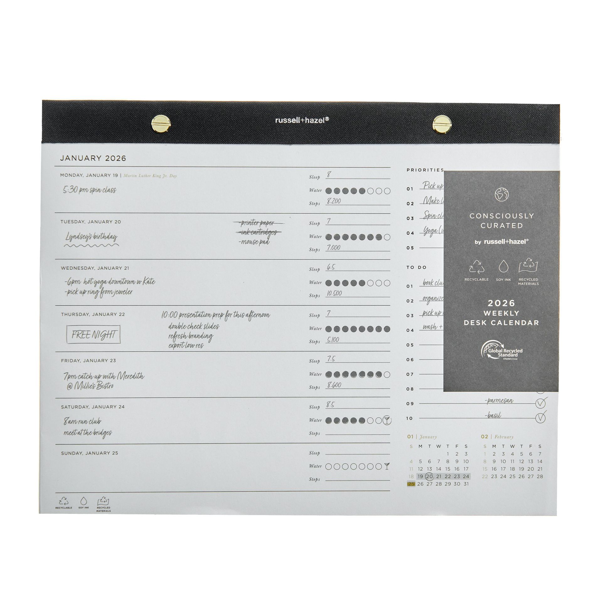 russell+hazel 8"x10" 2025-2026 Consciously Curated Desk Calendar Ivory