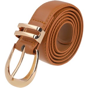 INSPIRE CHIC Gender Neutral Gold Buckle Pure 1.1" Width Faux Leather Waistband Belts 1Pc - 1 of 4