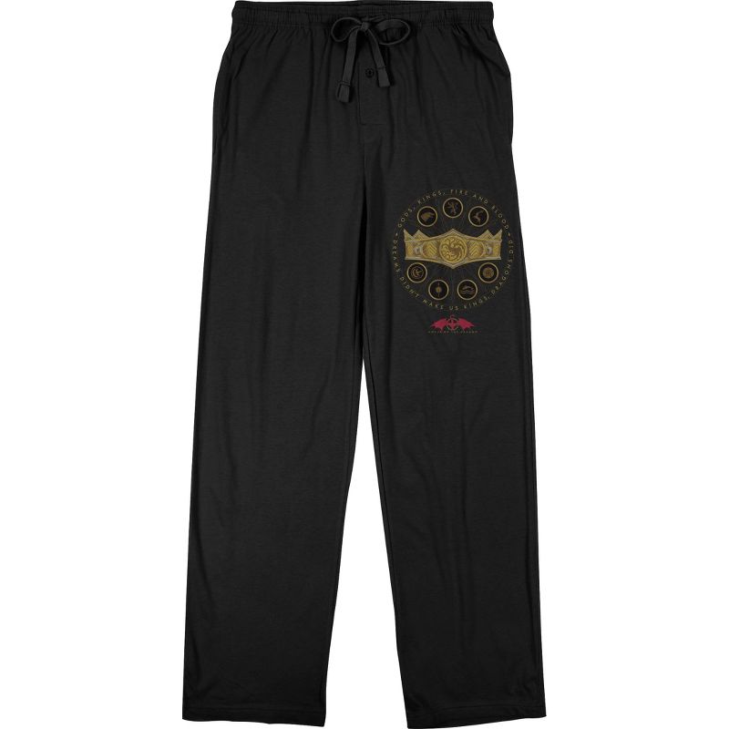 House Of The Dragon Gold Dragon Wings Unisex Adult Black Sleep Pajama Pants, 1 of 2