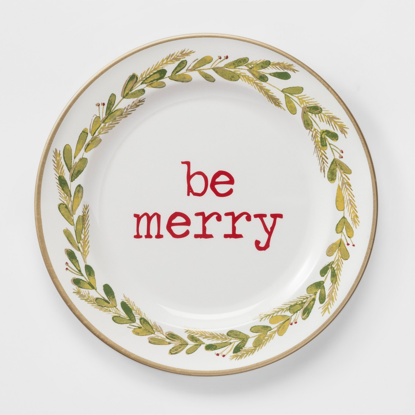 10.9" Plastic Be Merry Dinner Plate White/Green - Thresholdâ„¢ - image 1 of 2