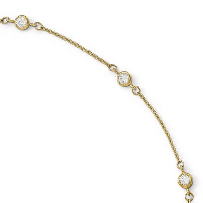 Black Bow Jewelry 14k Yellow Gold and Cubic Zirconia Station Anklet, 9-10 Inch