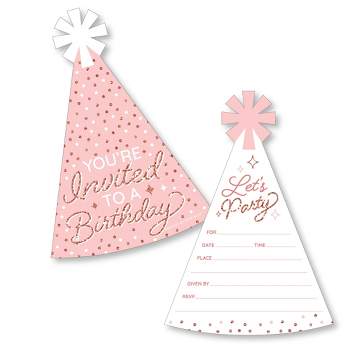Big Dot of Happiness Pink Rose Gold Birthday - Shaped Fill-In Invitations - Happy Birthday Party Invitation Cards with Envelopes - Set of 12