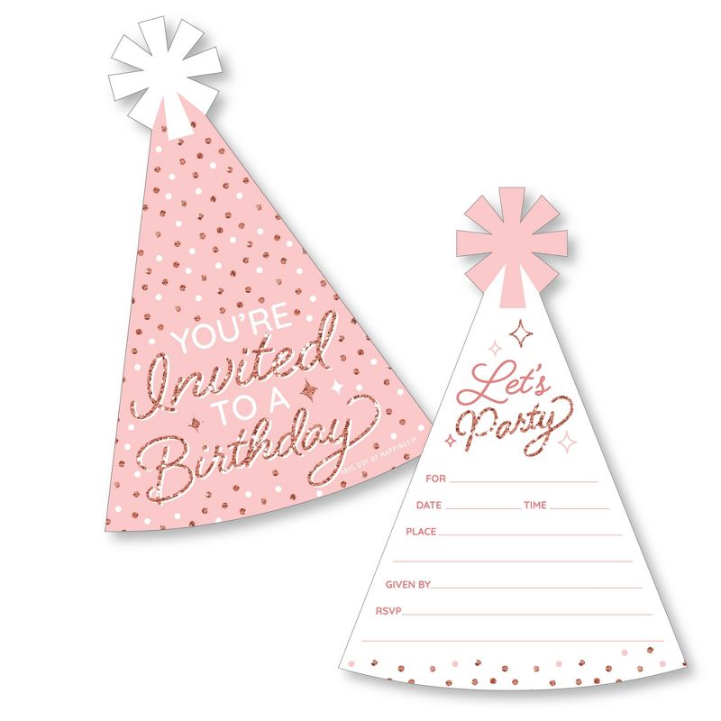 Big Dot of Happiness Pink Rose Gold Birthday - Shaped Fill-In Invitations - Happy Birthday Party Invitation Cards with Envelopes - Set of 12, 1 of 8
