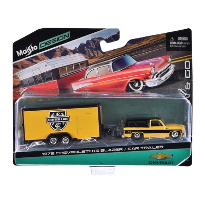 Maisto Design 1979 Chevy K5 Blazer Squarebody & Car Trailer Tow & Go