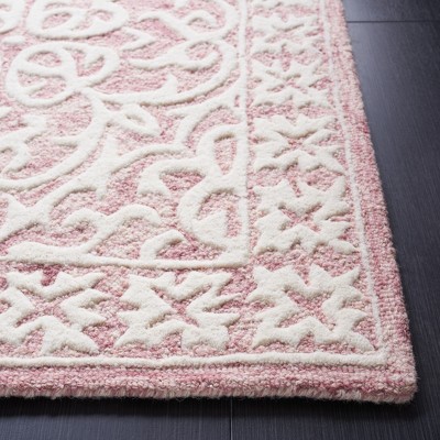 Ivory and Pink Floral Hand-Tufted Wool Area Rug