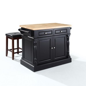 HomeStock  Oxford Butcher Block Kitchen Island, Coffee Bar, with a Set of 2 Square Seat Stools, Black - 1 of 4