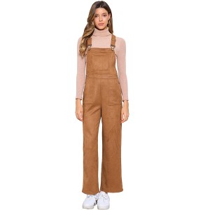 INSPIRE CHIC Women's Faux Suede Overall Wide Leg High Waist Adjustable Straps Casual Jumpsuit - 1 of 4