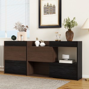 Okak Buffet Sideboard Cabinet with Drawer, Corner Cabinet for Living Room/Hallway/Kitchen/Office, Black & Walnut - 1 of 4