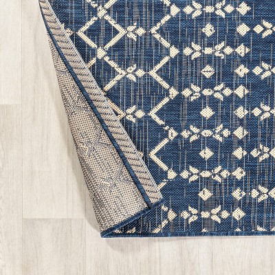 Boho-Chic Moroccan Tribal Navy/Beige Synthetic Area Rug