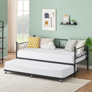 Twin Metal Daybed with Trundle, Sofa Bed Frame, Durable and Heavy Duty Metal Slats, Noise Free,Space-Saving, Living Room, Bedroom, Guest Room - 1 of 4
