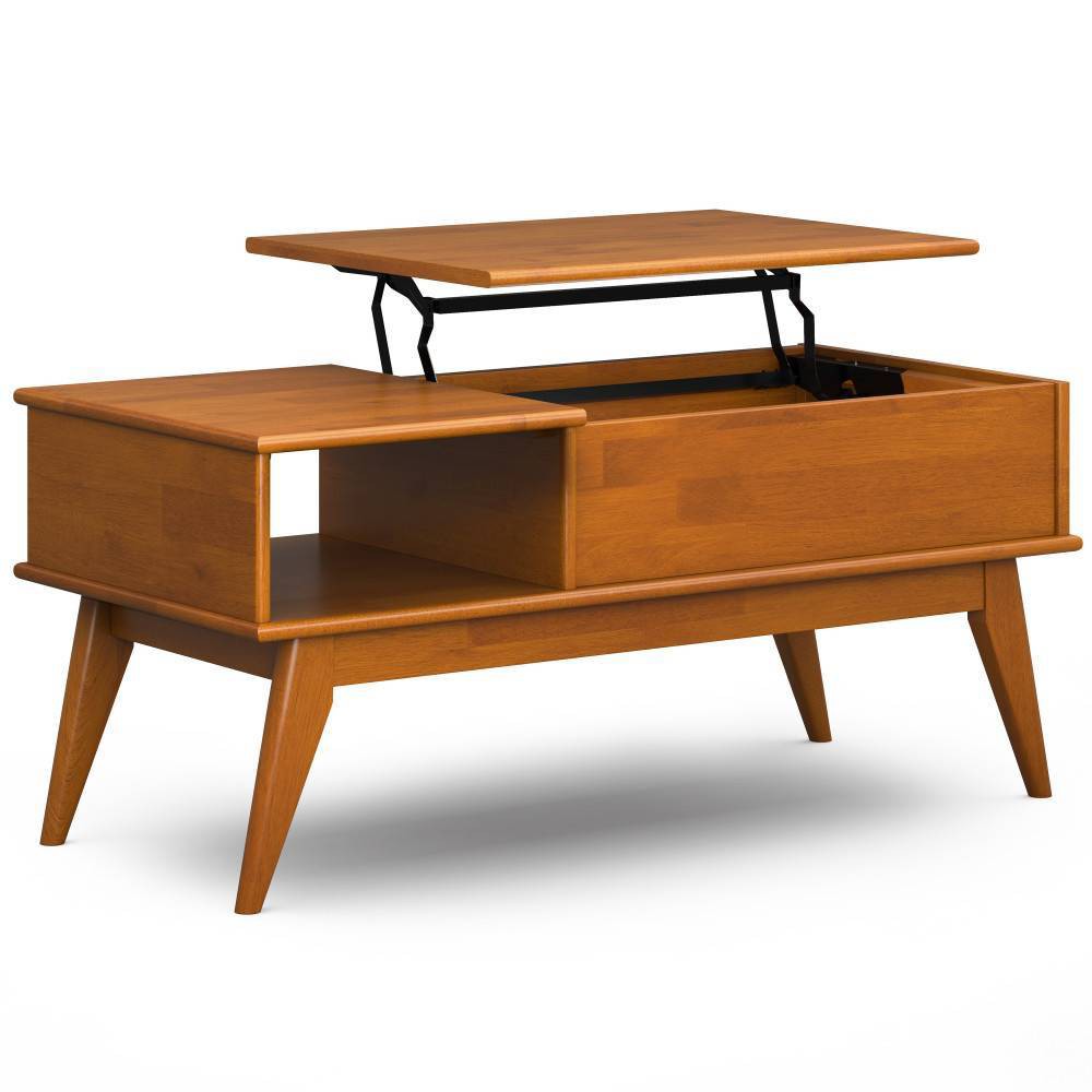 WyndenHall Tierney Lift Top Coffee Table Teak Brown: Modern Mid-Century Storage, Rubberwood Rectangle