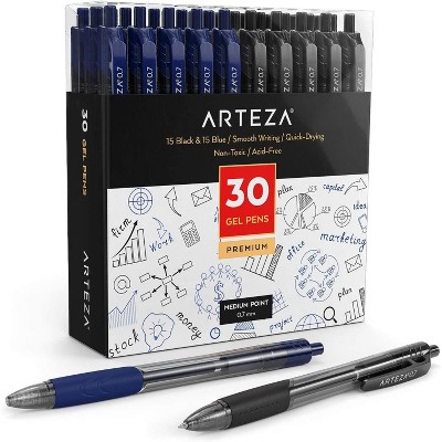 Arteza Retractable Gel Ink Pens Set, Black & Blue - Doodle, Draw, Journal - 30 Pack (ARTZ-9225)